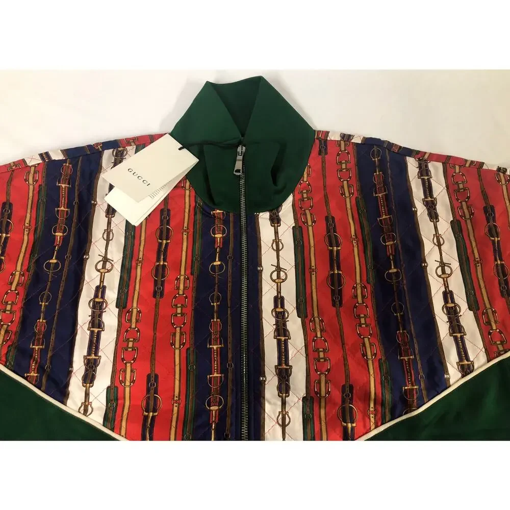 NWT Gucci Bi-Material Oversized Gancini Belt Print Zip Jacket Size M $2980.00